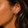 N8662e Creoles Noires Femme - Boucles d'Oreilles Zirconium Et Laiton Argenté - Bijoux d'oreille femmes en ligne Ninanina