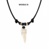 N8664 Pendentif Dent de Requin Grande Taille sur Cordon Cuir Coulissant - Bijoux colliers ethniques en ligne Ninanina