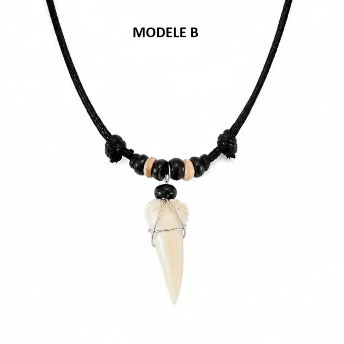 N8664 Pendentif Dent de Requin Grande Taille sur Cordon Cuir Coulissant - Bijoux colliers ethniques en ligne Ninanina