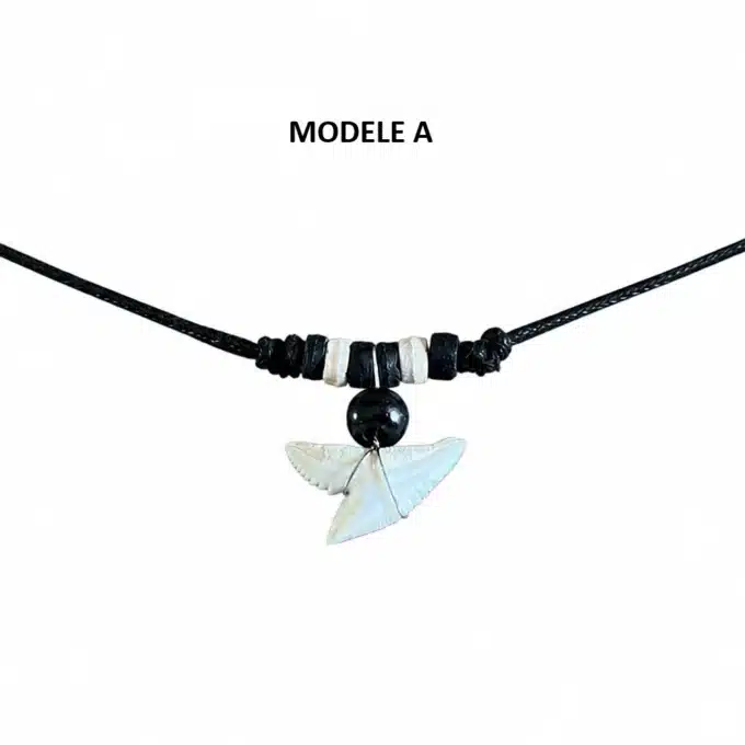 N8664a Pendentif Dent de Requin Grande Taille sur Cordon Cuir Coulissant - Bijoux colliers ethniques en ligne Ninanina
