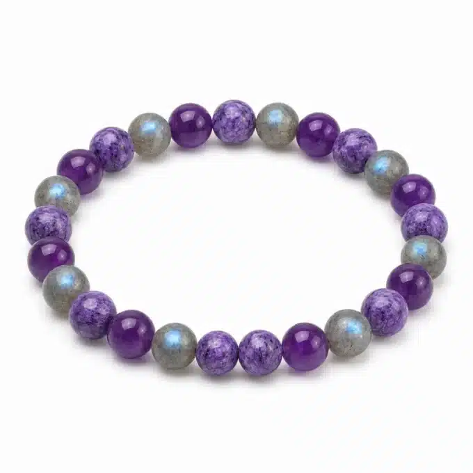 N8665 Bracelet Charoite Amethyste et Labradorite 8mm élastique homme - Bijoux bracelets hommes en ligne Ninanina