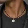 N8666 Pendentif oeil de sainte lucie - Collier homme cordon cuir - Bijoux colliers hommes en ligne Ninanina