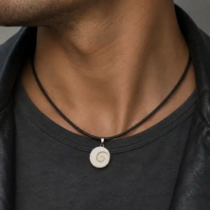 N8666 Pendentif oeil de sainte lucie - Collier homme cordon cuir - Bijoux colliers hommes en ligne Ninanina