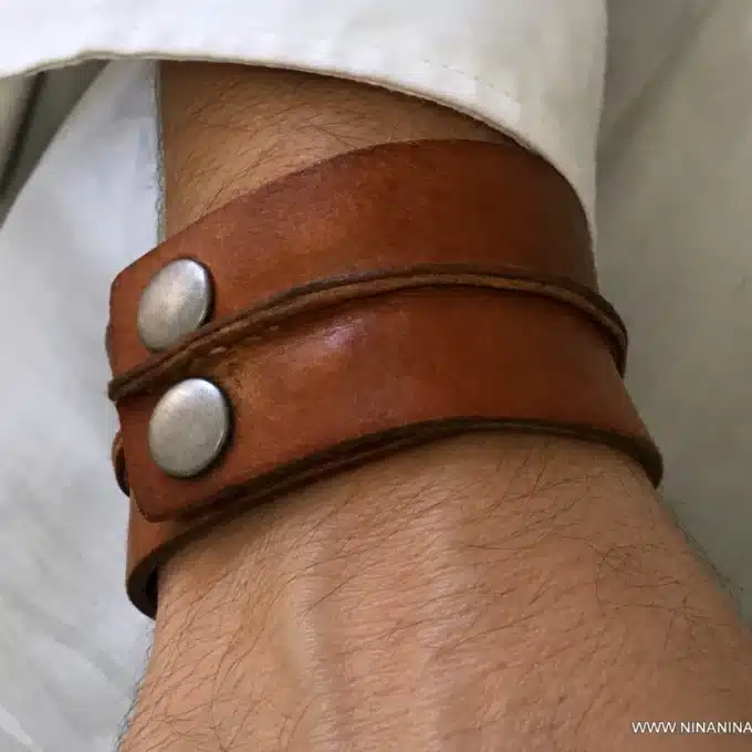 N2328a Manchette cuir originale marron clair - Bracelet de force - Bijoux bracelets hommes en ligne Ninanina