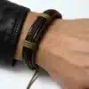 N2740a Bracelet cuir marron réglable par liens coulissants pour homme - Bijoux bracelets hommes en ligne Ninanina