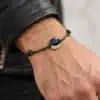 N3585 Bracelet homme palet rond Argent cordon cuir réglable - Bijoux bracelets hommes en ligne Ninanina
