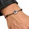N3585a Bracelet homme palet rond Argent cordon cuir réglable - Bijoux bracelets hommes en ligne Ninanina
